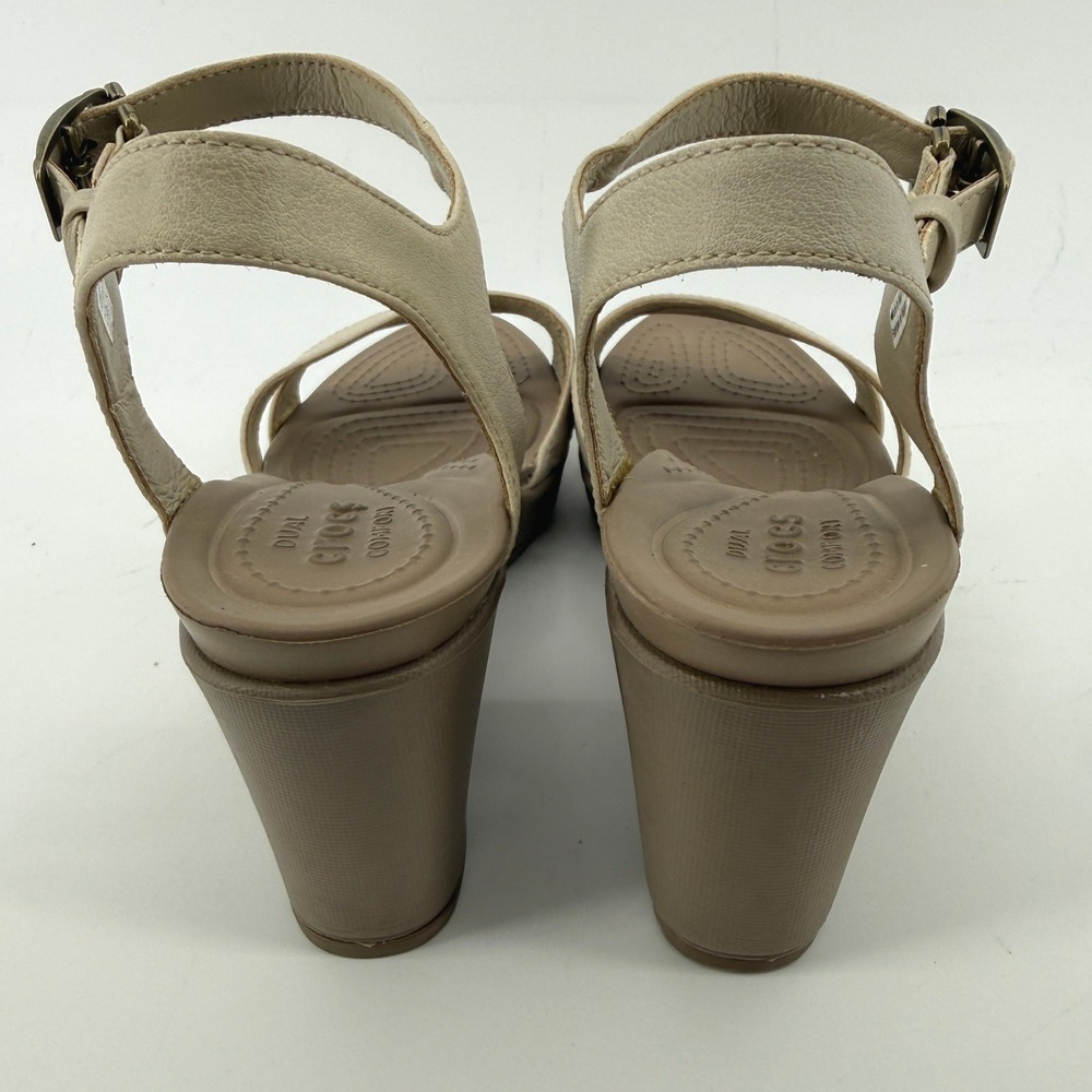 Crocs Leigh II Ankle Strap Wedge Sandal Beige Tan Women 10 Y2K Comfy Beach Vacay - Picture 5 of 11